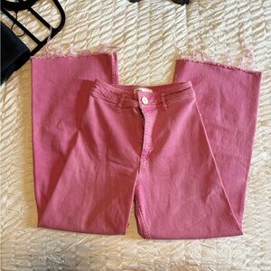 Pink Frayed Hem Jeans